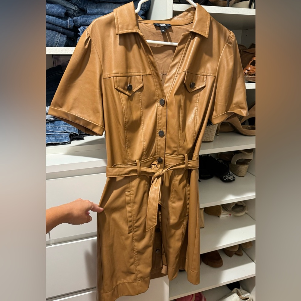 Paige Brand leather Amina Dress in toasted coconut (light brown). Size M.